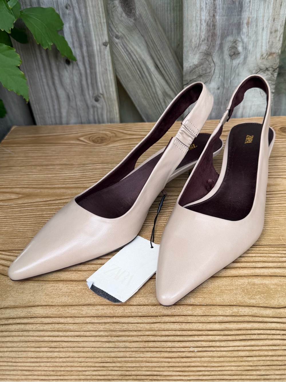 Zara Sling Back Pointed Toe Kitten Heel Size 37 Women’s Nude Heels